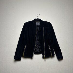 Queen Collection Queen Latifah's Leather Moto Jacket Womens XS Black Gold Y2K